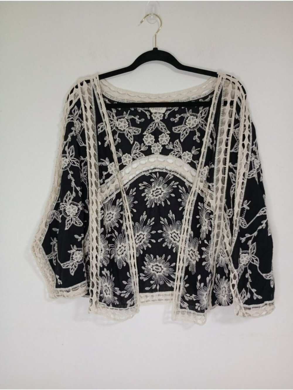 Ember Boho Black Sheer Lace Floral Embroidered Open Cardigan Kimono Women S